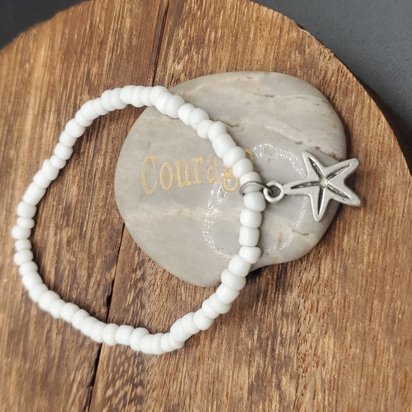 Sterling B3119 starfish bone white beaded bracelet bohemian‎ - Picture 1 of 2